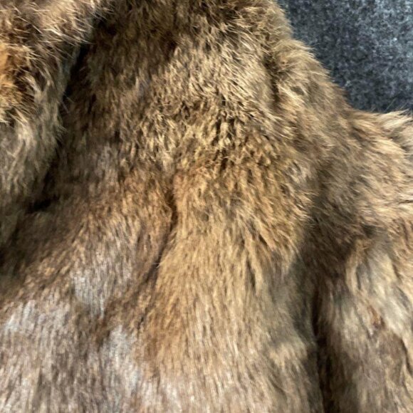 Vintage Real Rabbit Fur Coat Jacket Brown Tan Women M Mobwife Glam Pea Coat - Picture 4 of 6
